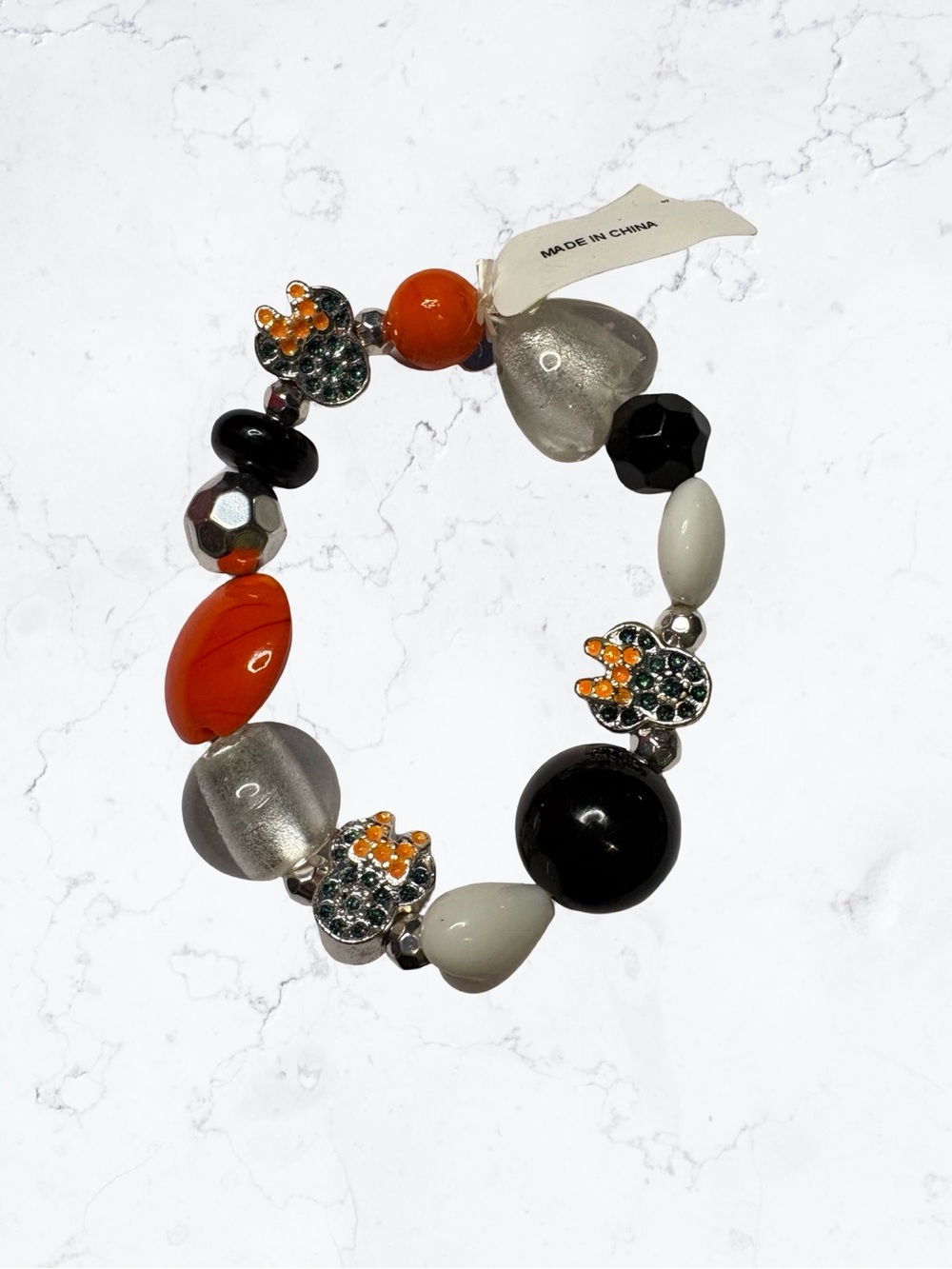 Disney Orange Black White Beaded Bracelet with Crown Charms